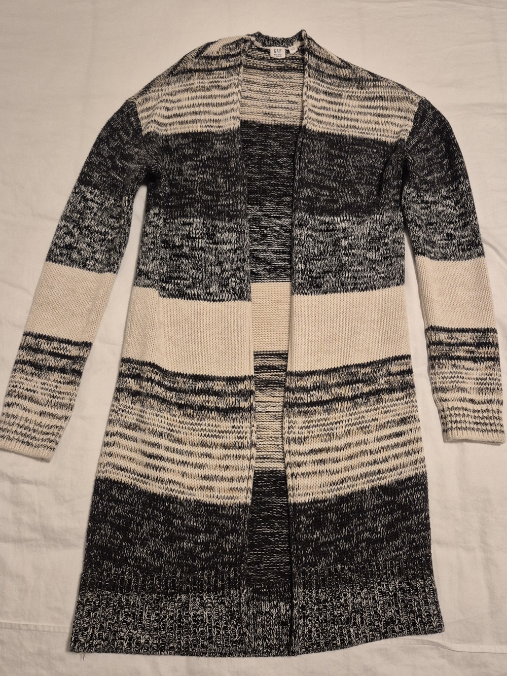 GAP Open-Front Marled Long Cardigan - Black and Cream